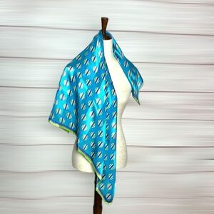 Elaine Gold for Collection XIIX Silk Square Scarf Blue Green White Hand Rolled